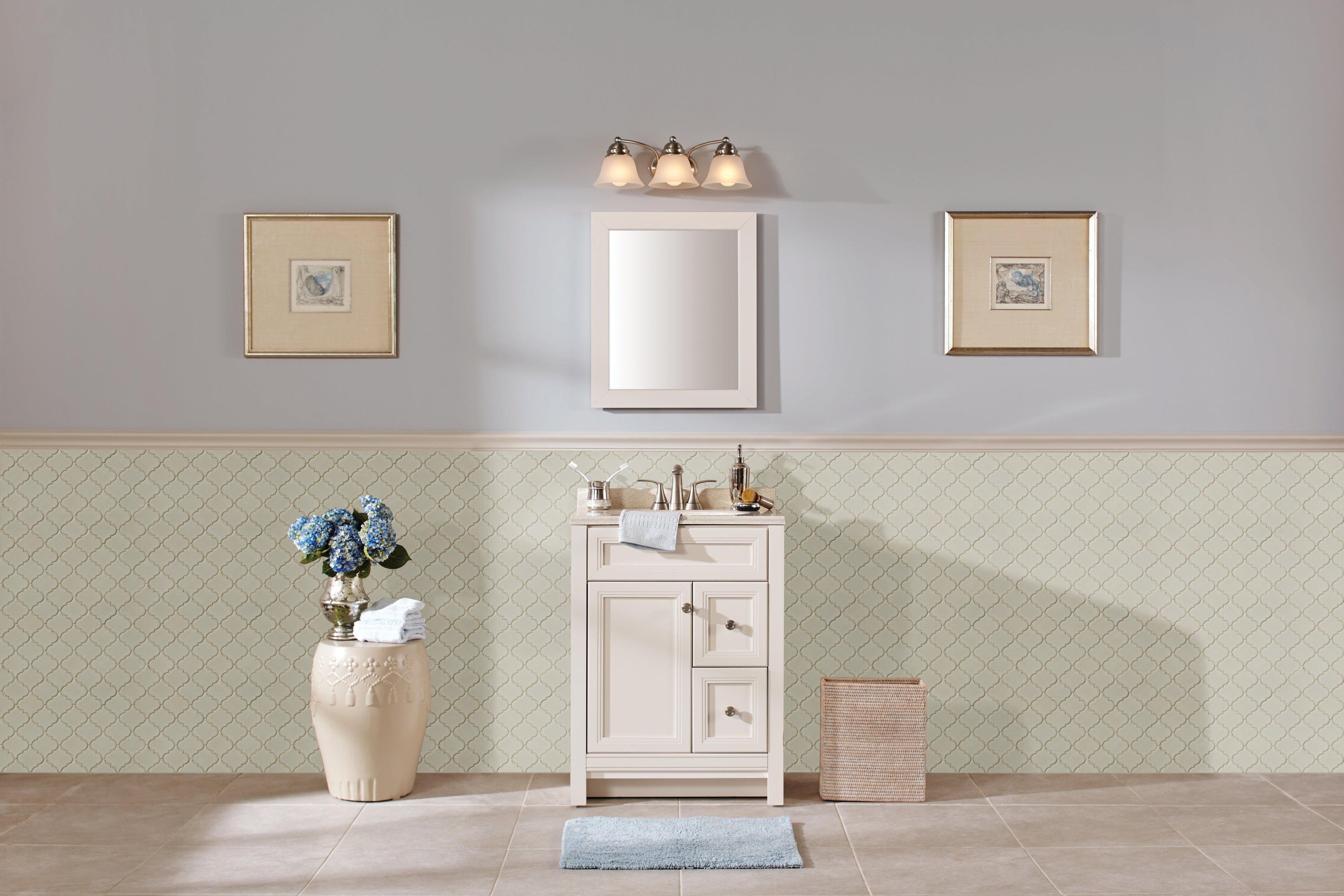 Antique White Arabesque 10.83" x 15.5" Glazed Ceramic Mesh-Mounted Mosaic Wall Tile Pattern-MSI Collection