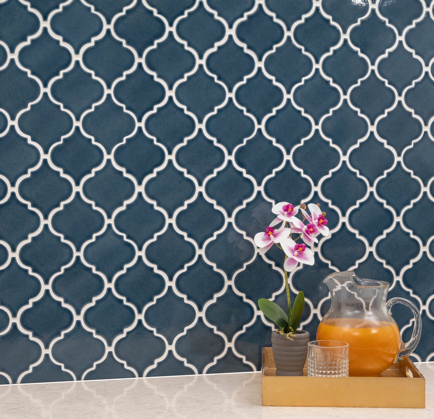 Bay Blue Arabesque 10.83"x15.50" Ceramic Mesh-Mounted Mosaic Tile - MSI Collection