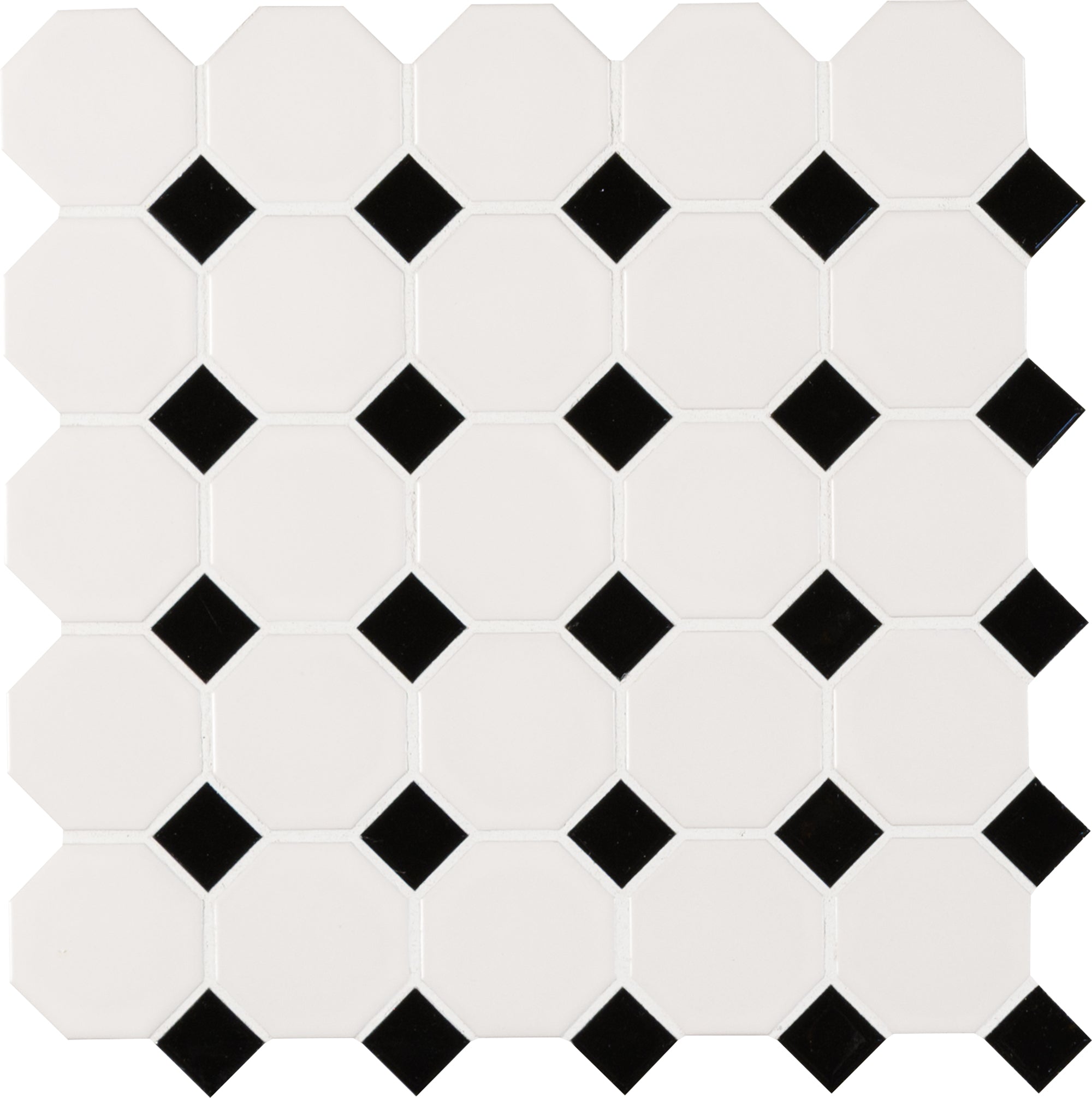 Black and White Octagon 11.61"x11.61" Matte Porcelain Mosaic Tile - MSI Collection