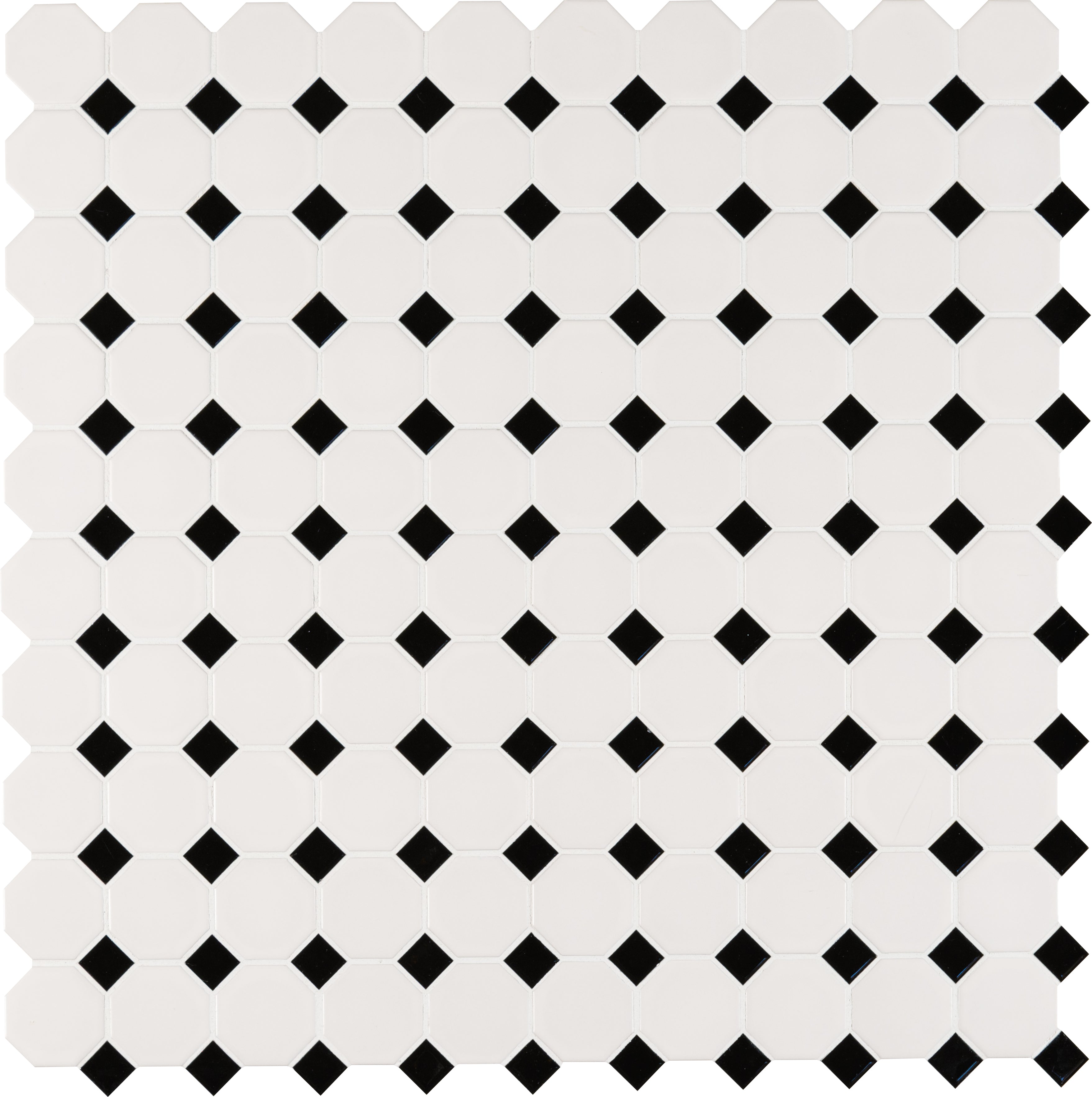 Black and White Octagon 11.61"x11.61" Matte Porcelain Mosaic Tile - MSI Collection