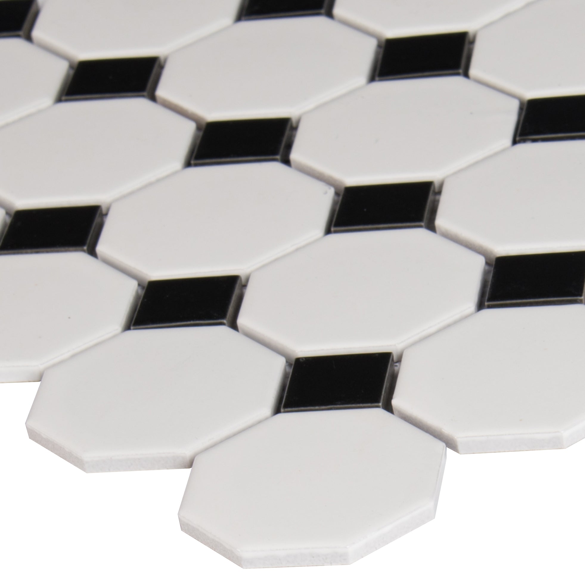 Black and White Octagon 11.61"x11.61" Matte Porcelain Mosaic Tile - MSI Collection