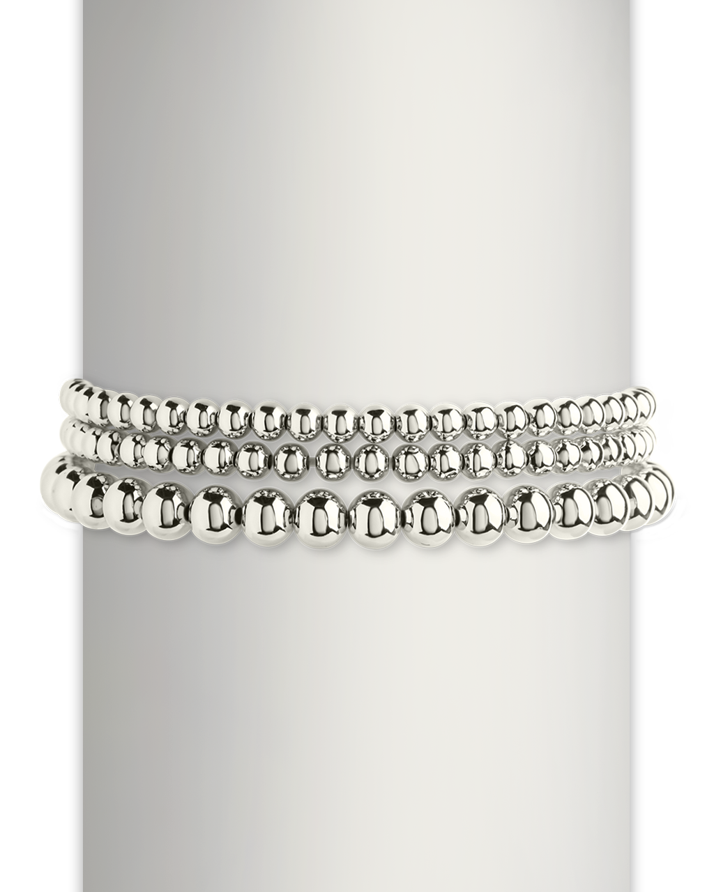Sterling Silver Beaded Stretch Bracelet Sets