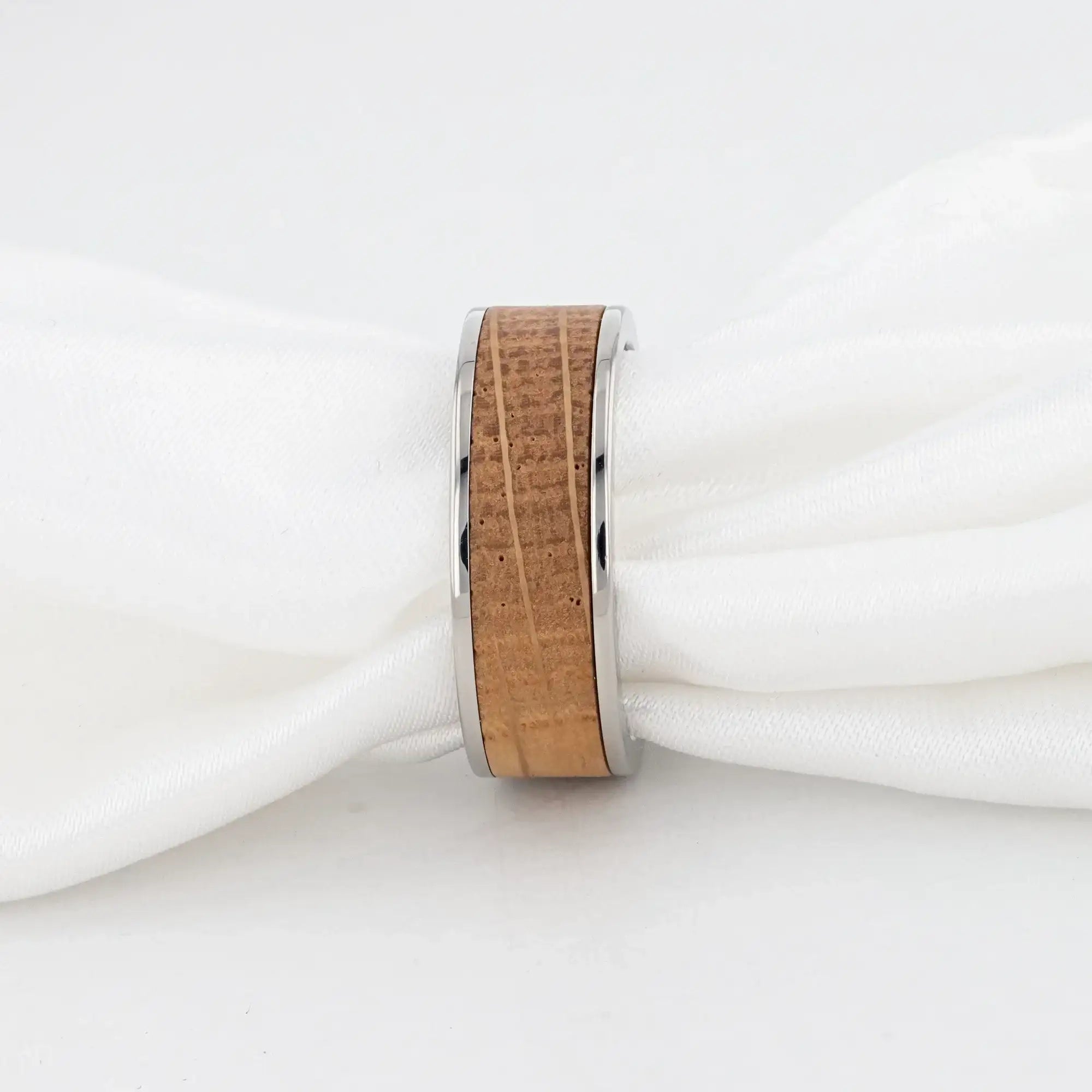 STILL Whiskey Barrel Inlaid Titanium Men's Wedding Band With Flat Polished Edges Made From Genuine Whiskey Barrels - 8mm
