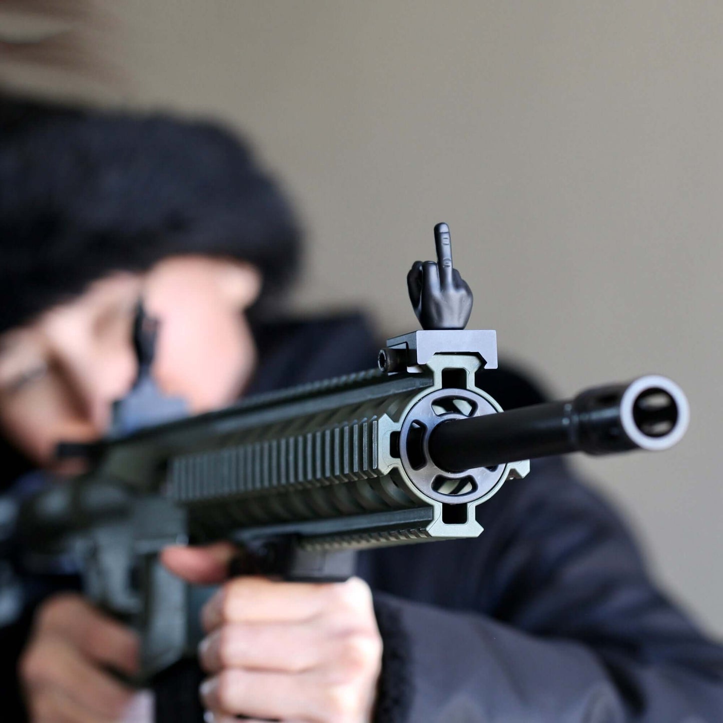 Black Color Novelty Finger Iron Sight Set - Straight (Middle Finger & OK Hand)