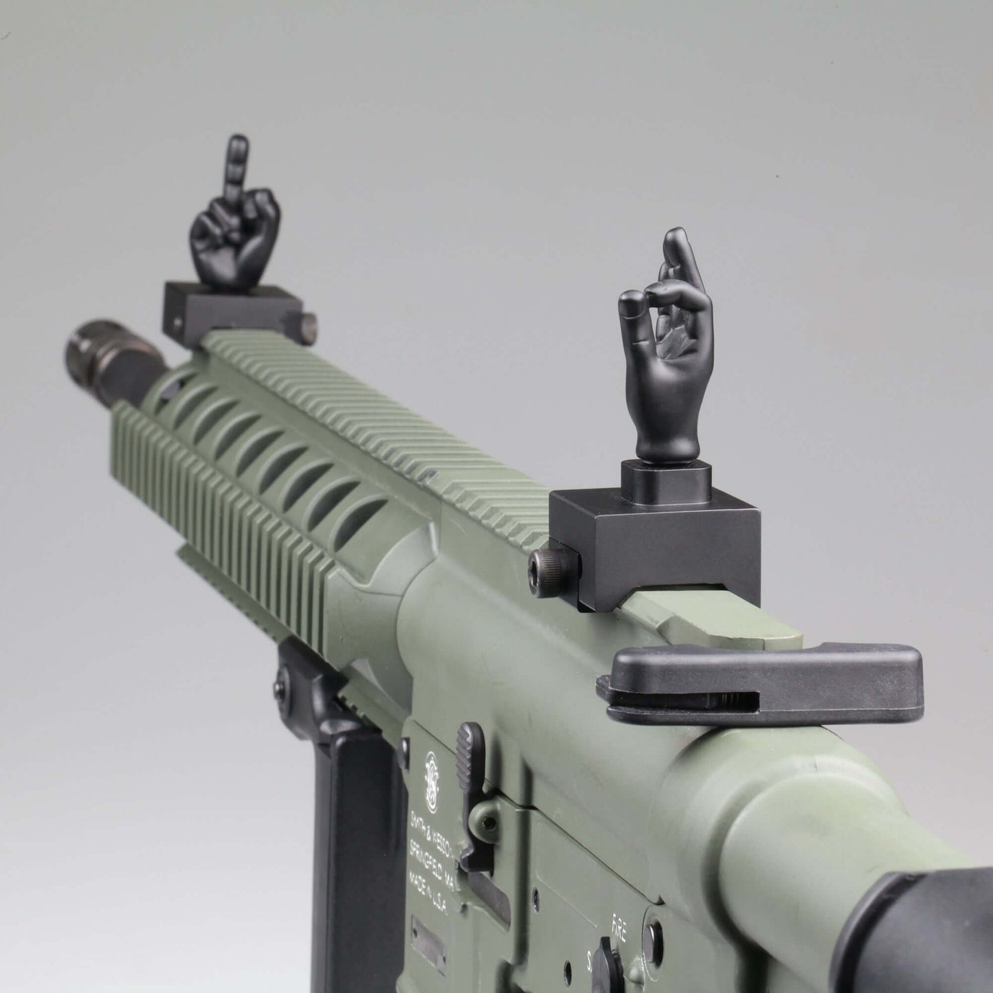 Black Color Novelty Finger Iron Sight Set - Straight (Middle Finger & OK Hand)