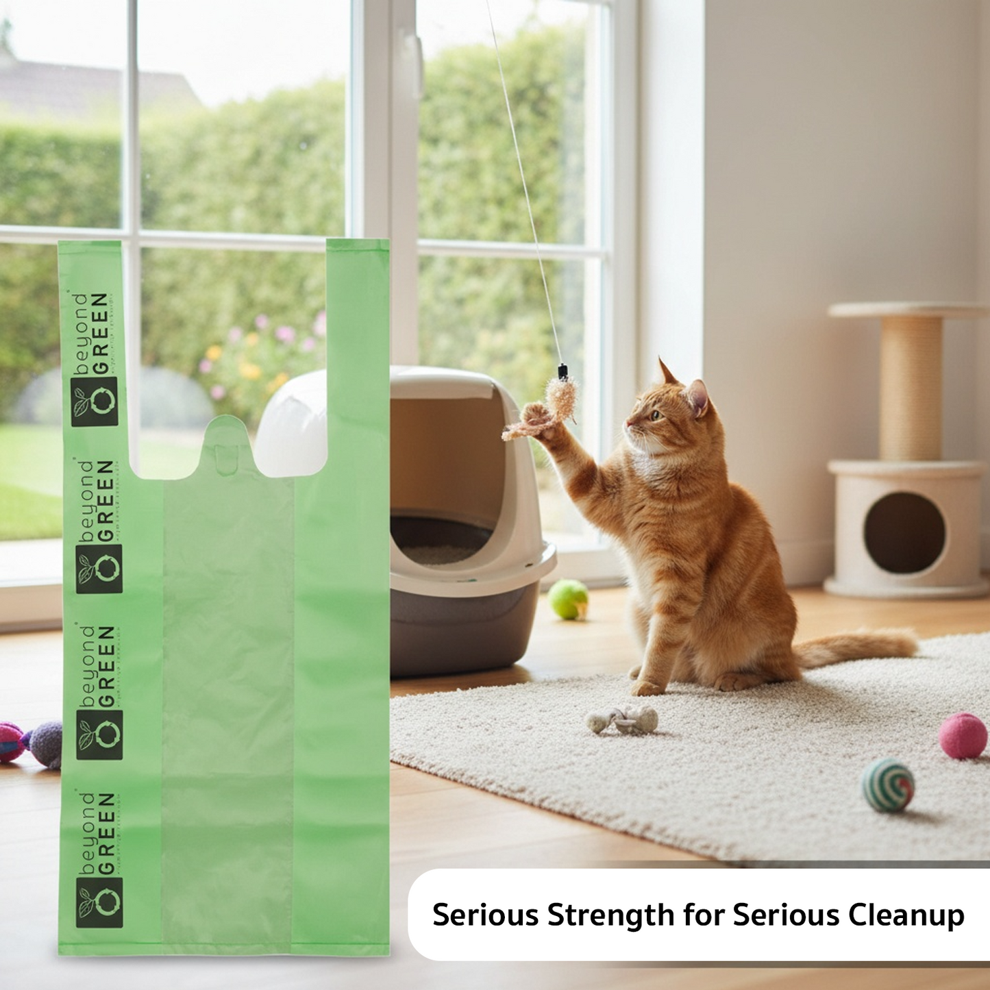 Green Cat Litter Bags – 8" x 16" with 5" Gusset & Handles – Made in USA