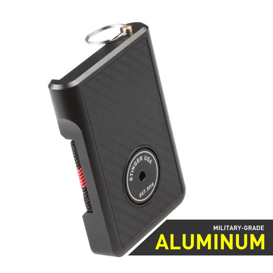 Stinger Aluminum Minimalist Wallet, Card Holder, Safety Wallet with Personal Alarm ( Black Carbon Fiber)