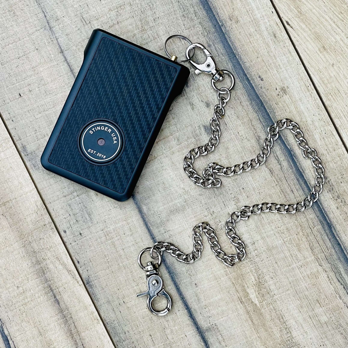 Stinger Minimalist Wallet, Card Holder, Safety Wallet with Personal Alarm, Multi-functional Tool, and Magnifier (Black Carbon Fiber)