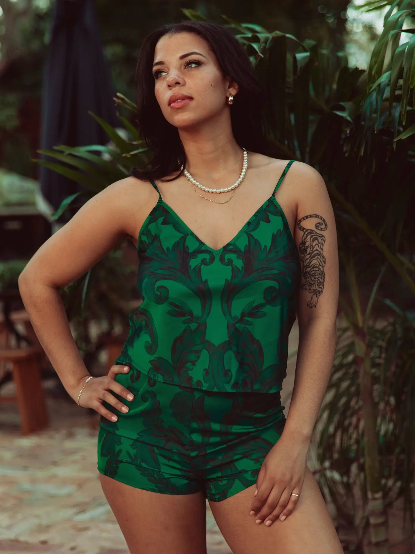 Emerald Satin Cami & Shorts Set