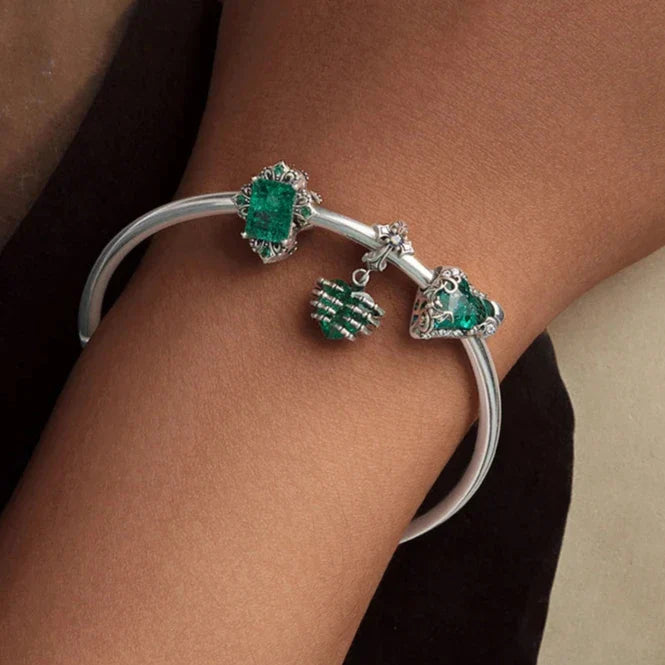 Cross and Skeleton Green Stone Gothic Charm