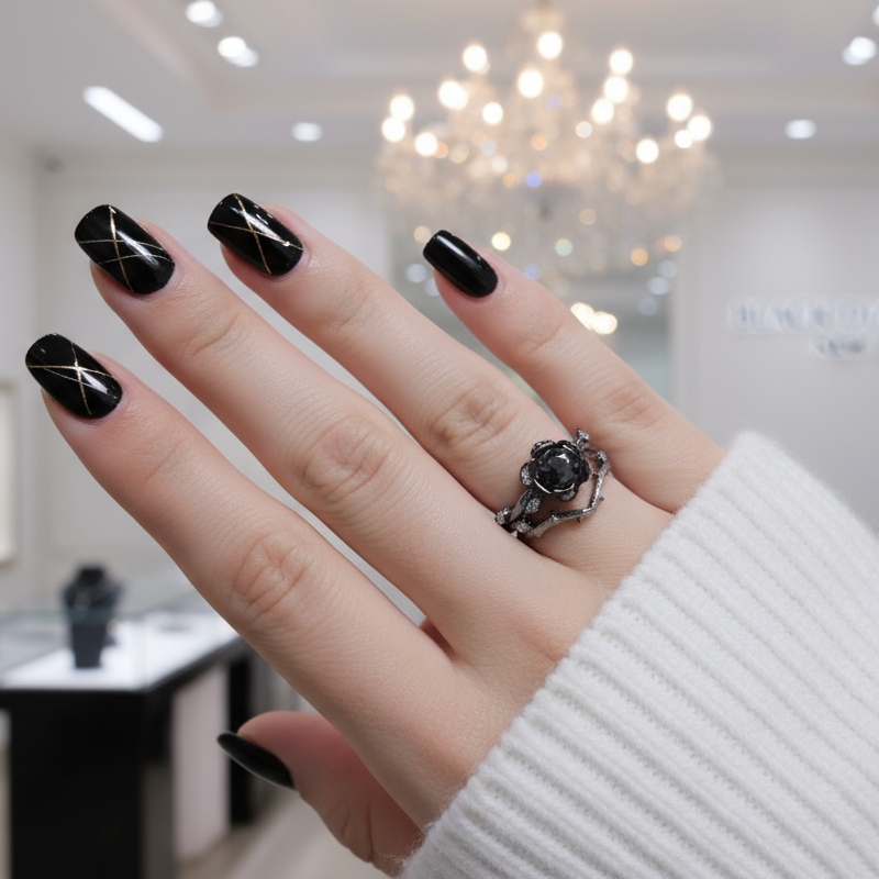 Black Rose- .50ct Round Cut Diamond Option Modern Goth Engagement Rings