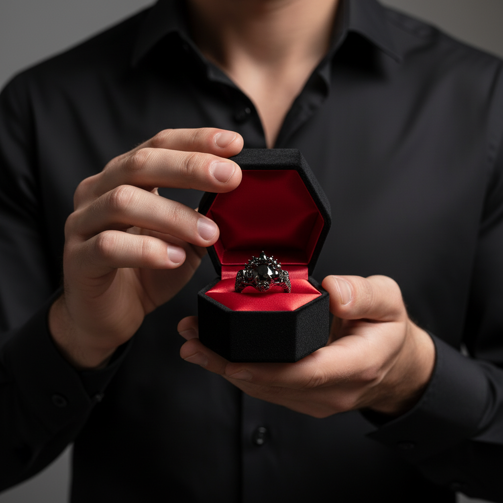 Together Forever- 1.25 Carat Black Diamond Option Gothic Ring Set