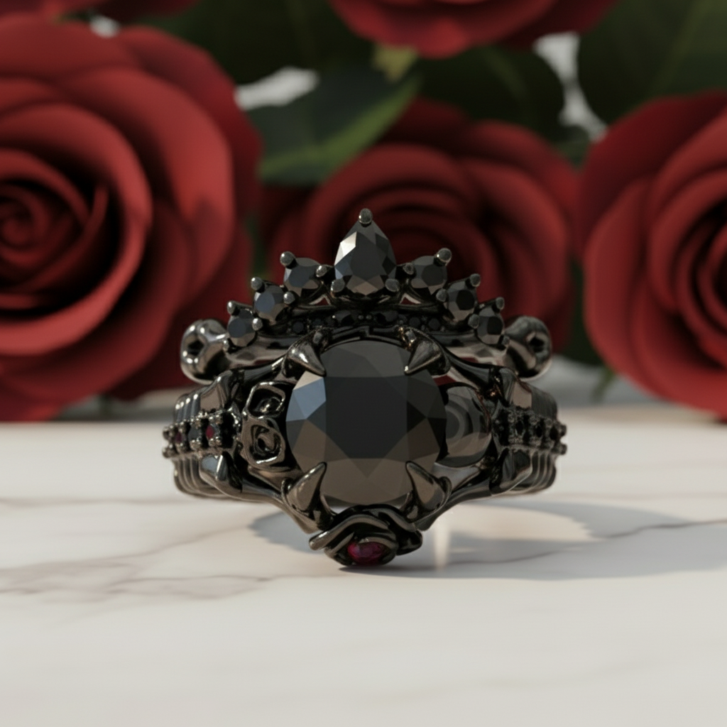 Together Forever- 1.25 Carat Black Diamond Option Gothic Ring Set