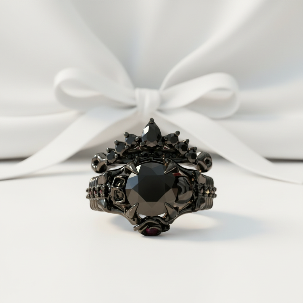 Together Forever- 1.25 Carat Black Diamond Option Gothic Ring Set
