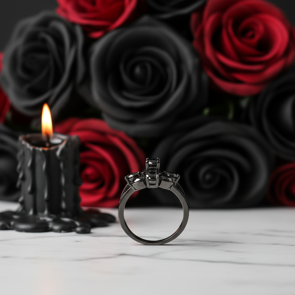 Pear-Cut Black Spinel Gothic Ring