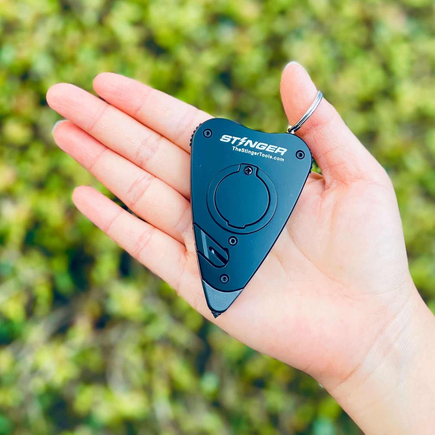 Stinger Stay Away Personal Safety Alarm Keychain Emergency Tool: Siren Alarm, Seat Belt Cutter, Glass Breaker (Black Stay Away)