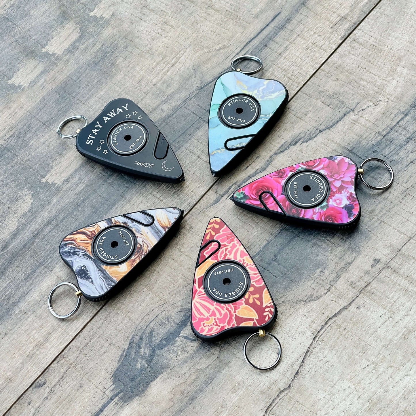 Stinger Stay Away Personal Safety Alarm Keychain Emergency Tool: Siren Alarm, Seat Belt Cutter, Glass Breaker (Pink Rose)