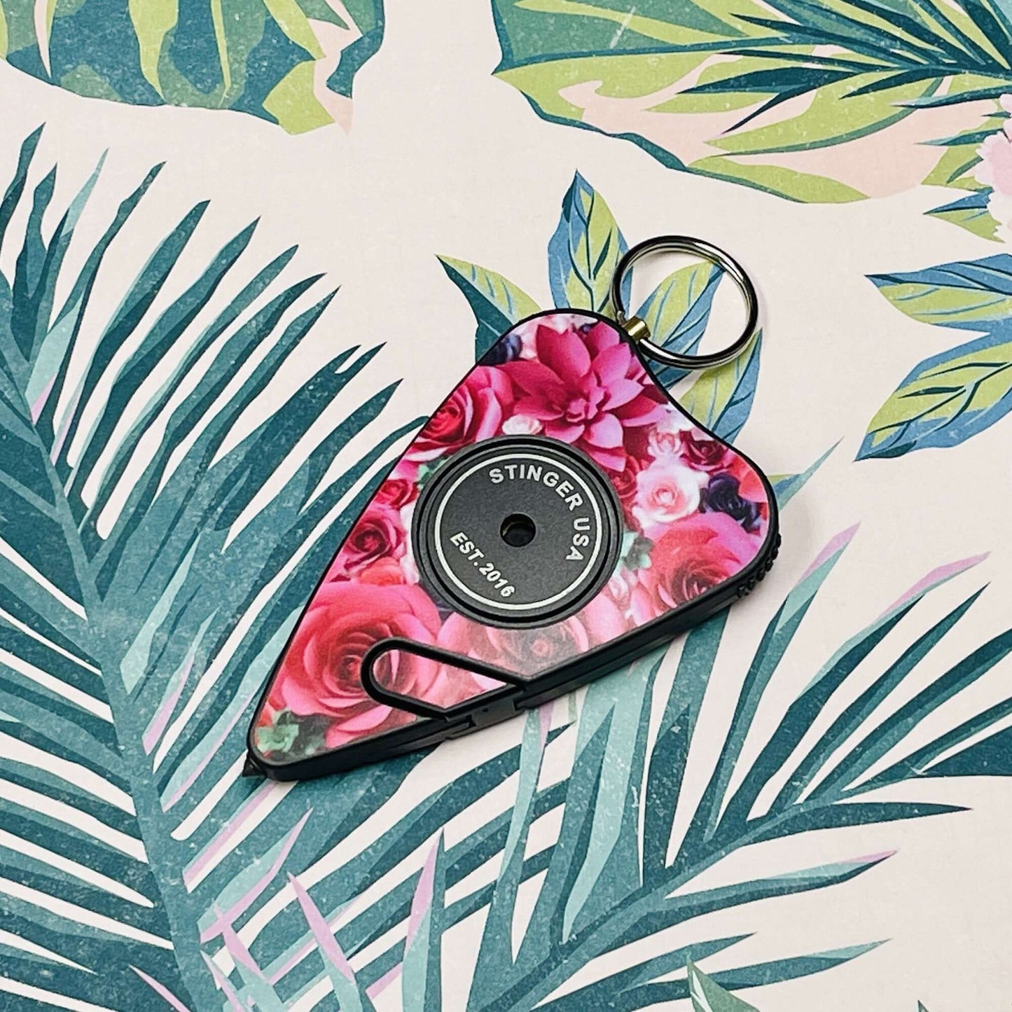 Stinger Stay Away Personal Safety Alarm Keychain Emergency Tool: Siren Alarm, Seat Belt Cutter, Glass Breaker (Pink Rose)