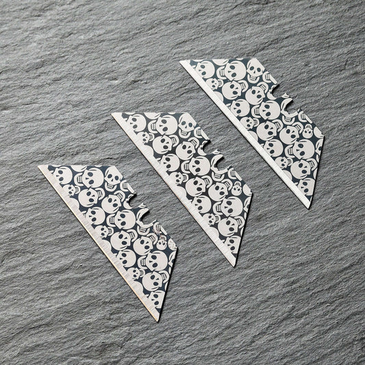 Stinger Laser Engraved Utility Razor Blades, Utility Knife Blades Replacement - Stinger SKULL (Trapezoid 3 pcs - Black)