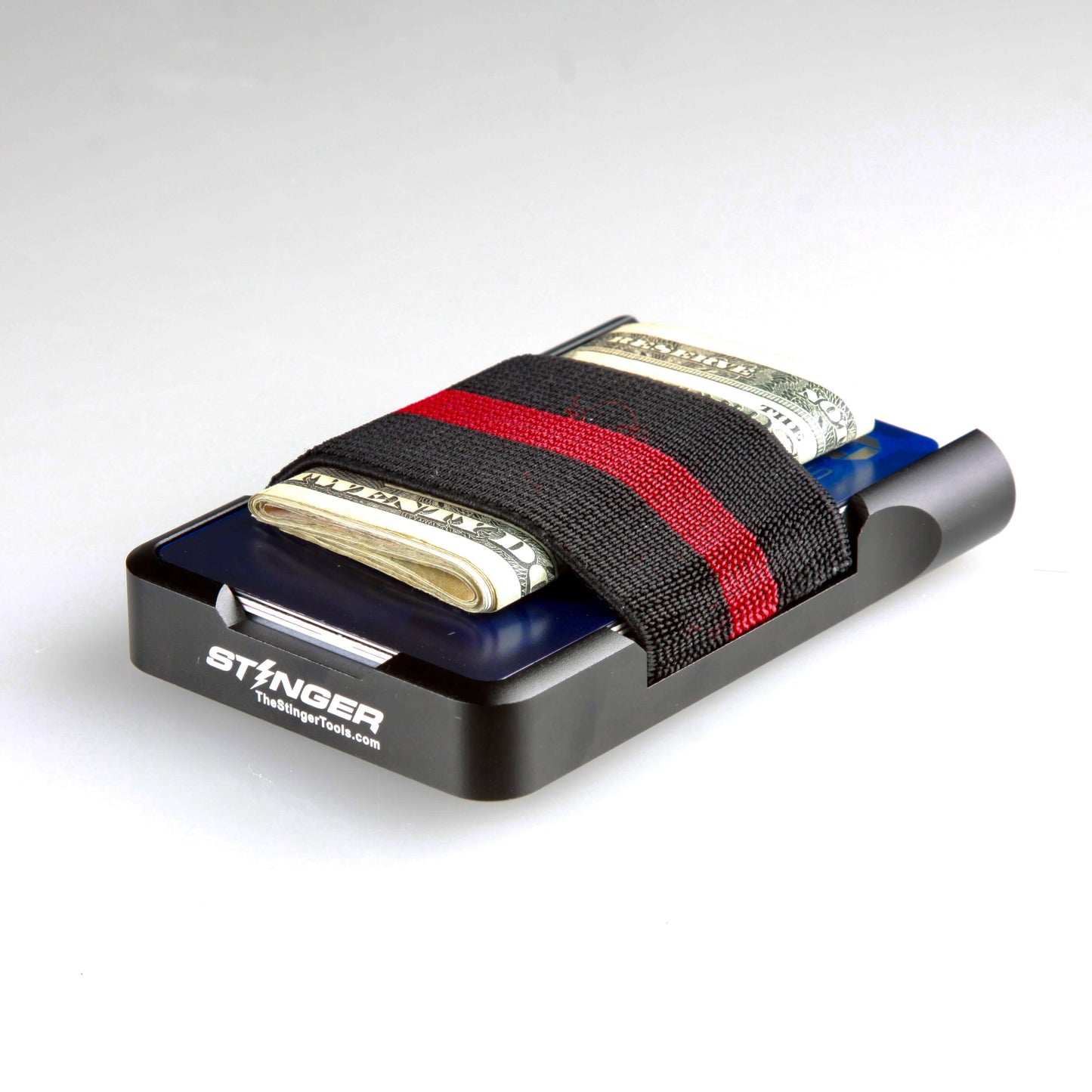 Stinger Aluminum Minimalist Wallet, Card Holder, Safety Wallet with Personal Alarm ( Leather Black )