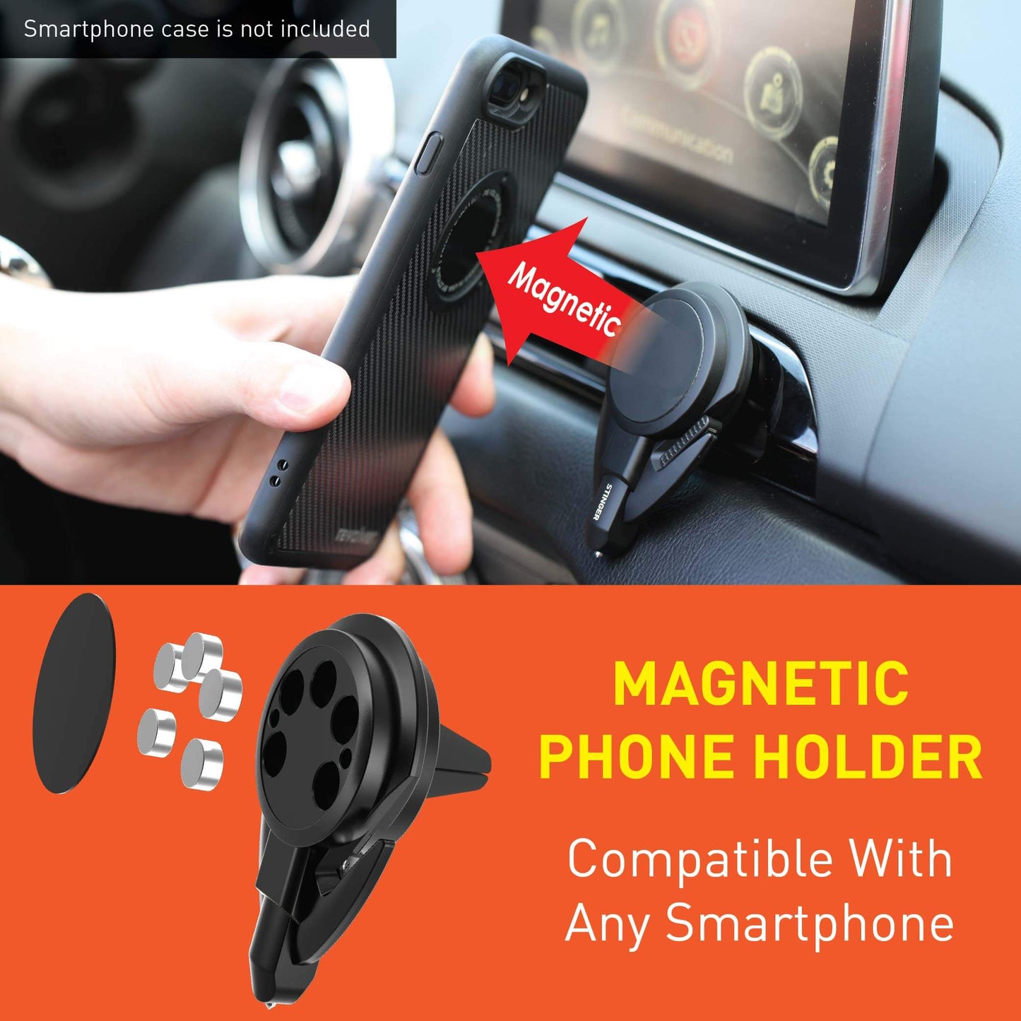 Stinger Car Vent Mount Magnetic Phone Holder Emergency Tool (Black)