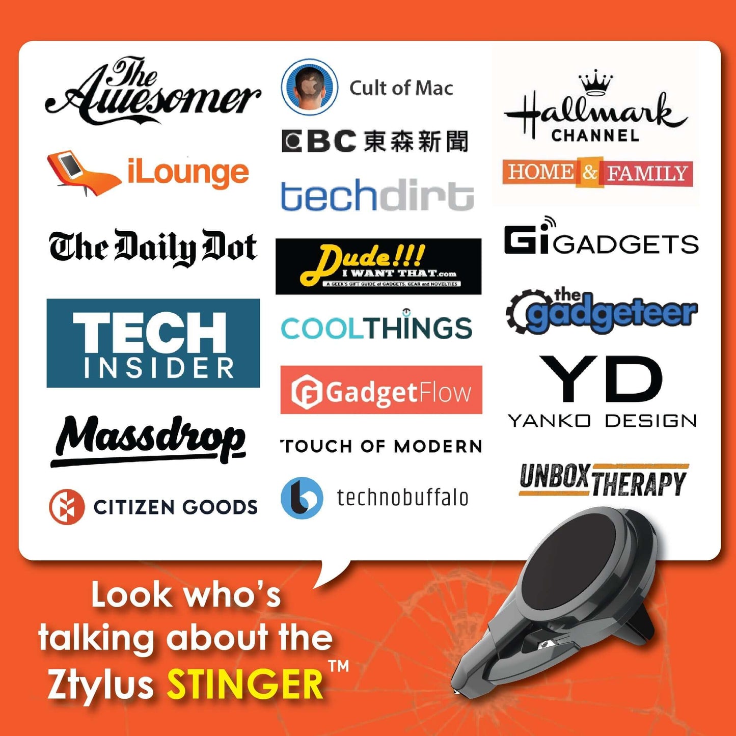 Stinger Car Vent Mount Magnetic Phone Holder Emergency Tool (Black)