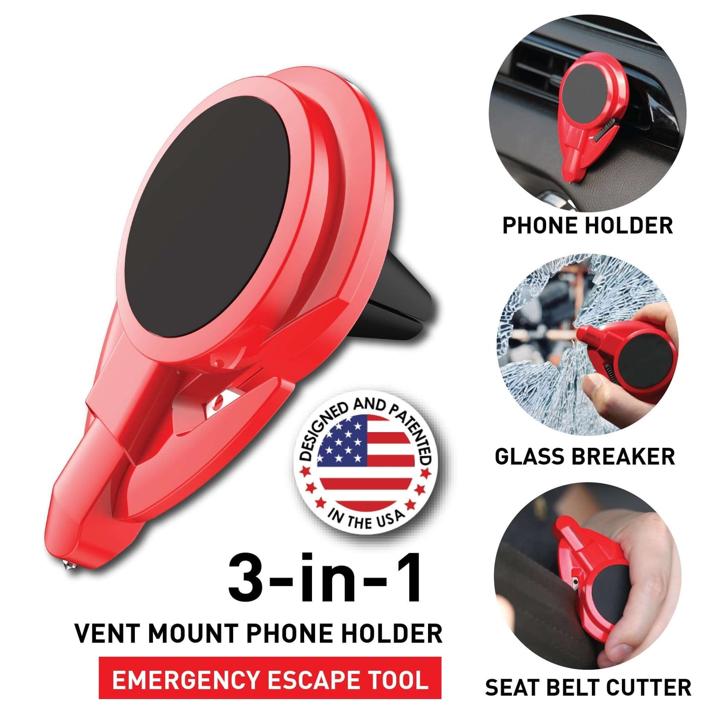 Stinger Car Vent Mount Magnetic Phone Holder Emergency Tool (Red)