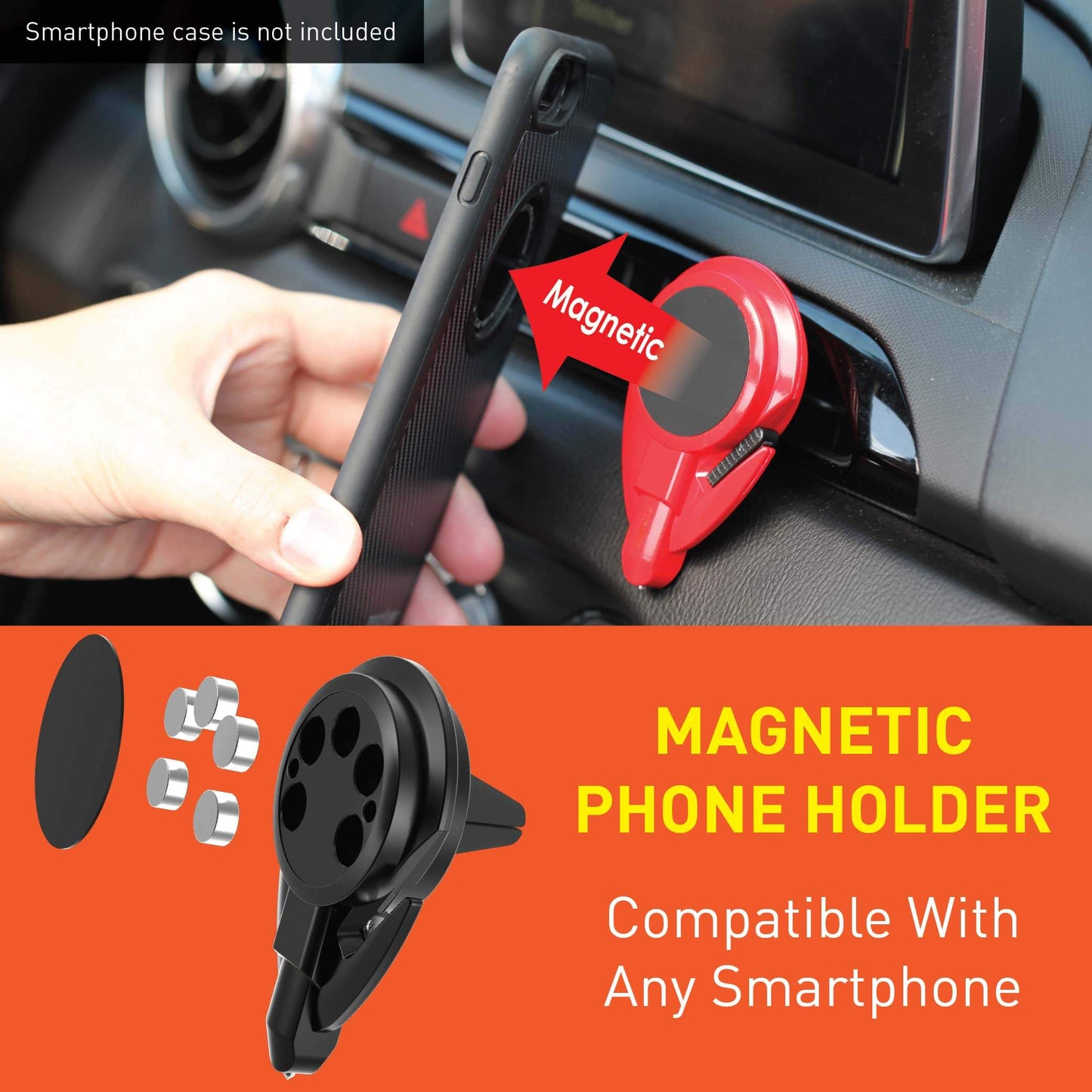 Stinger Car Vent Mount Magnetic Phone Holder Emergency Tool (Red)