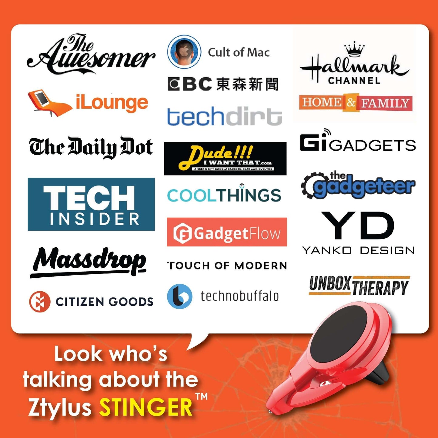 Stinger Car Vent Mount Magnetic Phone Holder Emergency Tool (Red)