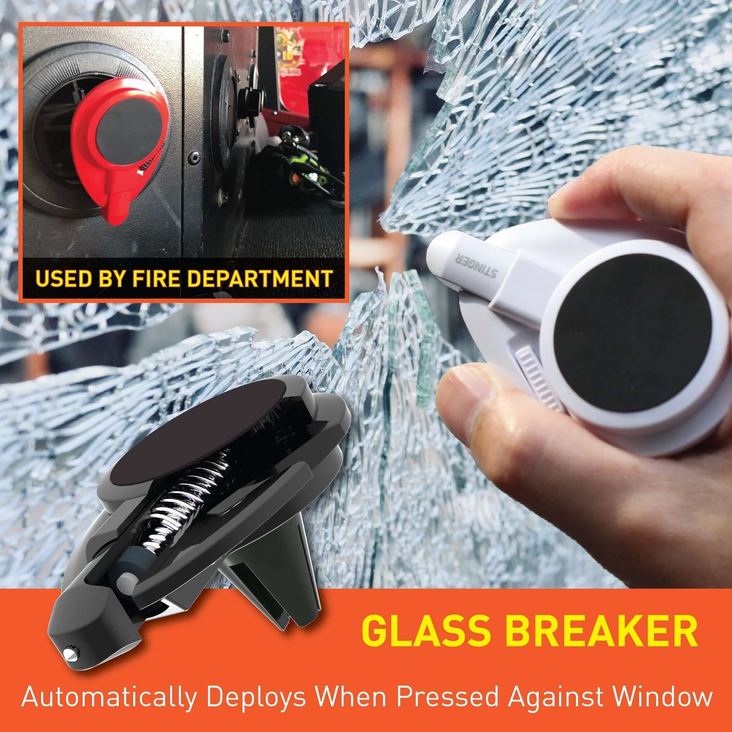 Stinger Car Vent Mount Magnetic Phone Holder Emergency Tool (White)