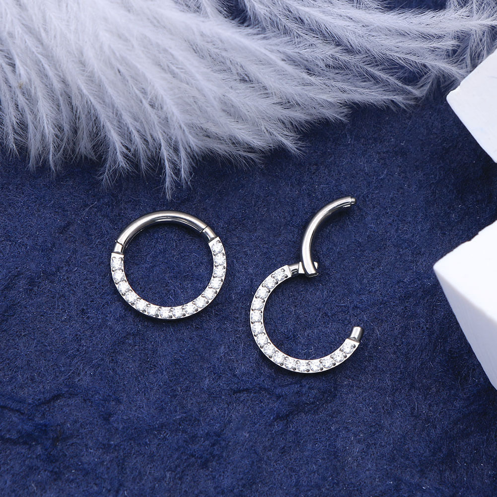 CZ Titanium Front Hinged Segment Helix Daith Ring