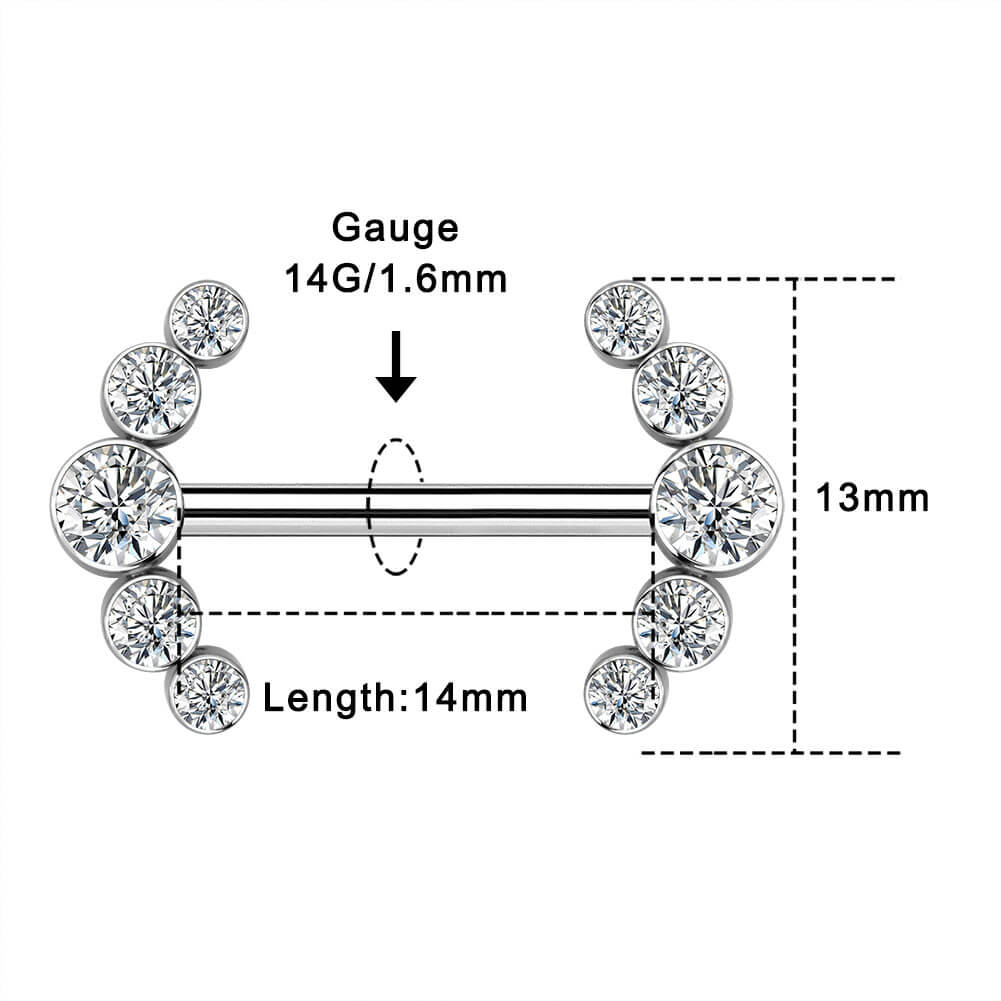 CZ Cluster Internally Threaded Titanium Nipple Barbells