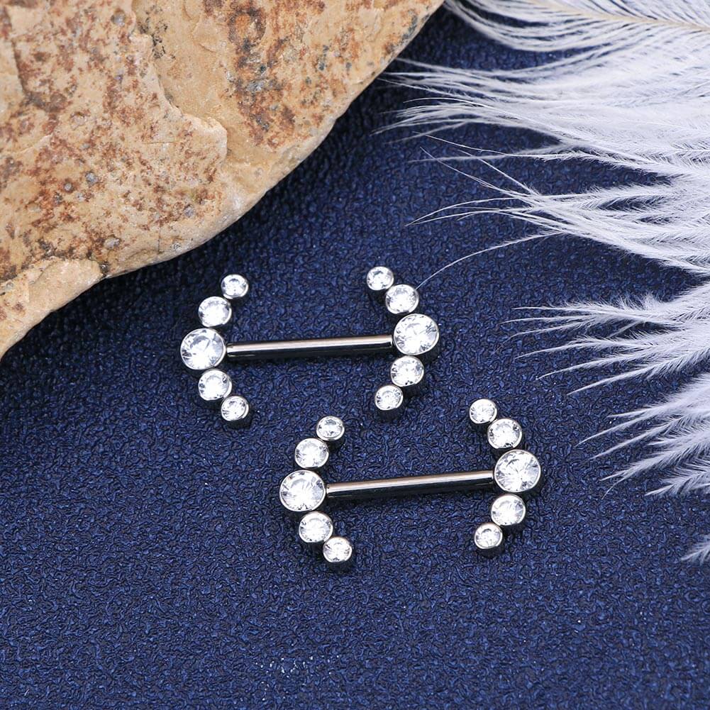 CZ Cluster Internally Threaded Titanium Nipple Barbells
