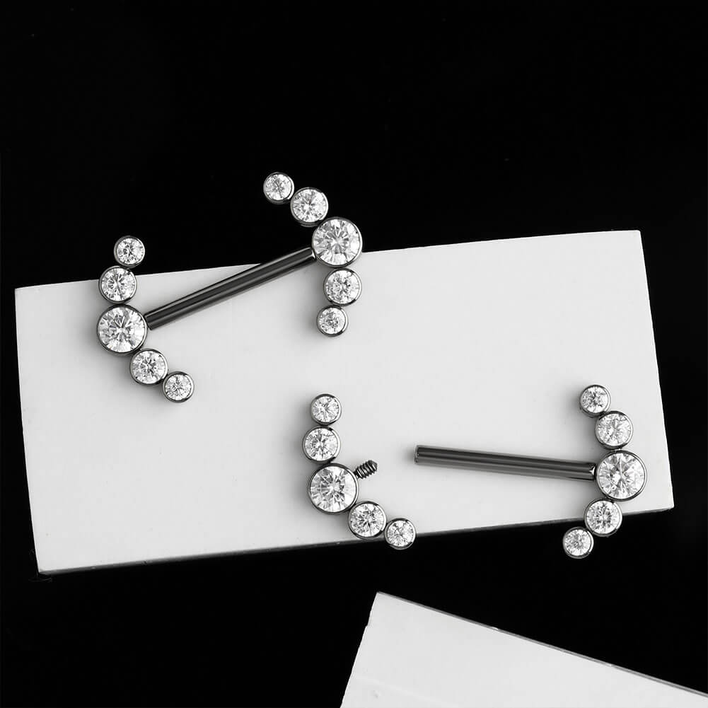 CZ Cluster Internally Threaded Titanium Nipple Barbells