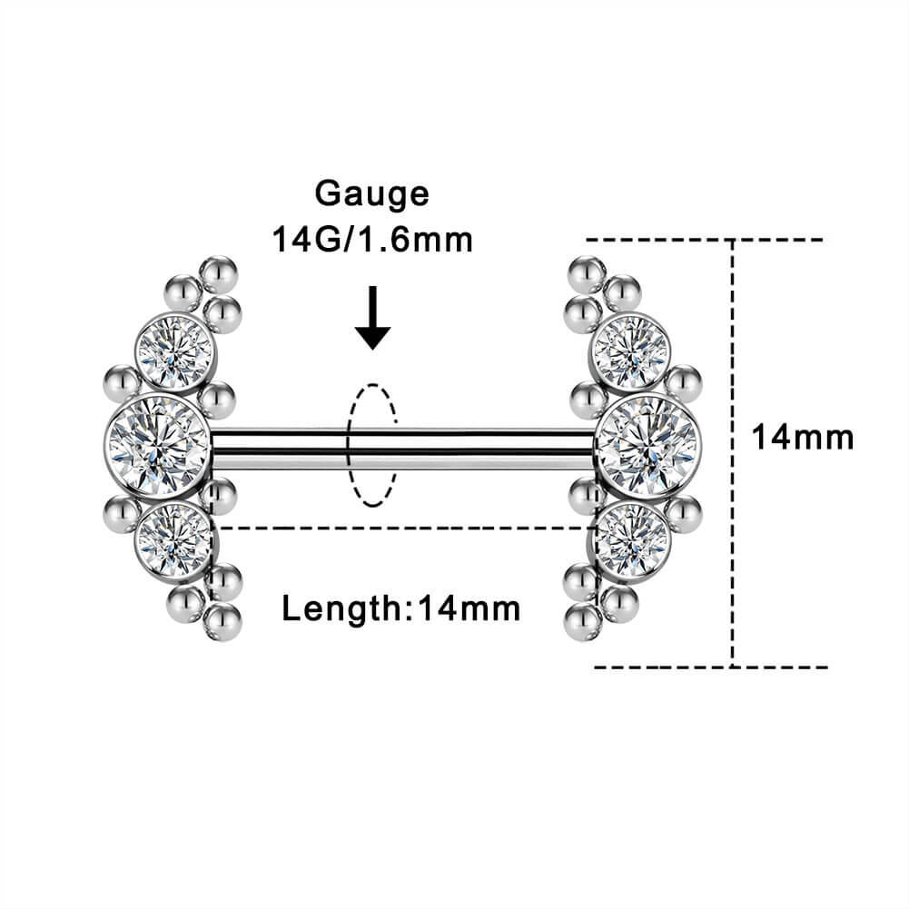 CZ and Beads Titanium Nipple Barbell Pair