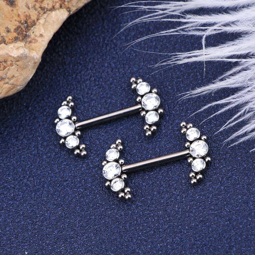 CZ and Beads Titanium Nipple Barbell Pair