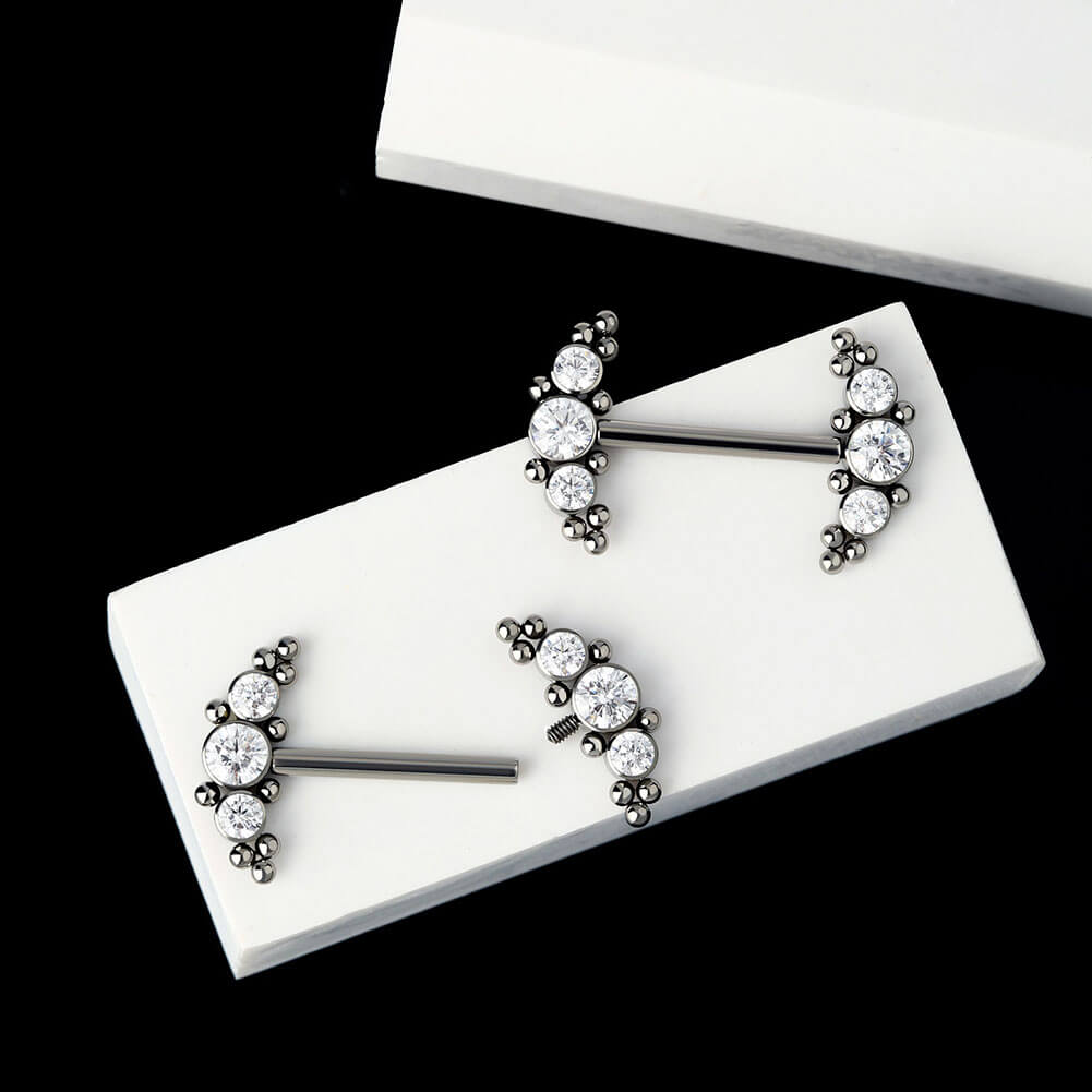 CZ and Beads Titanium Nipple Barbell Pair