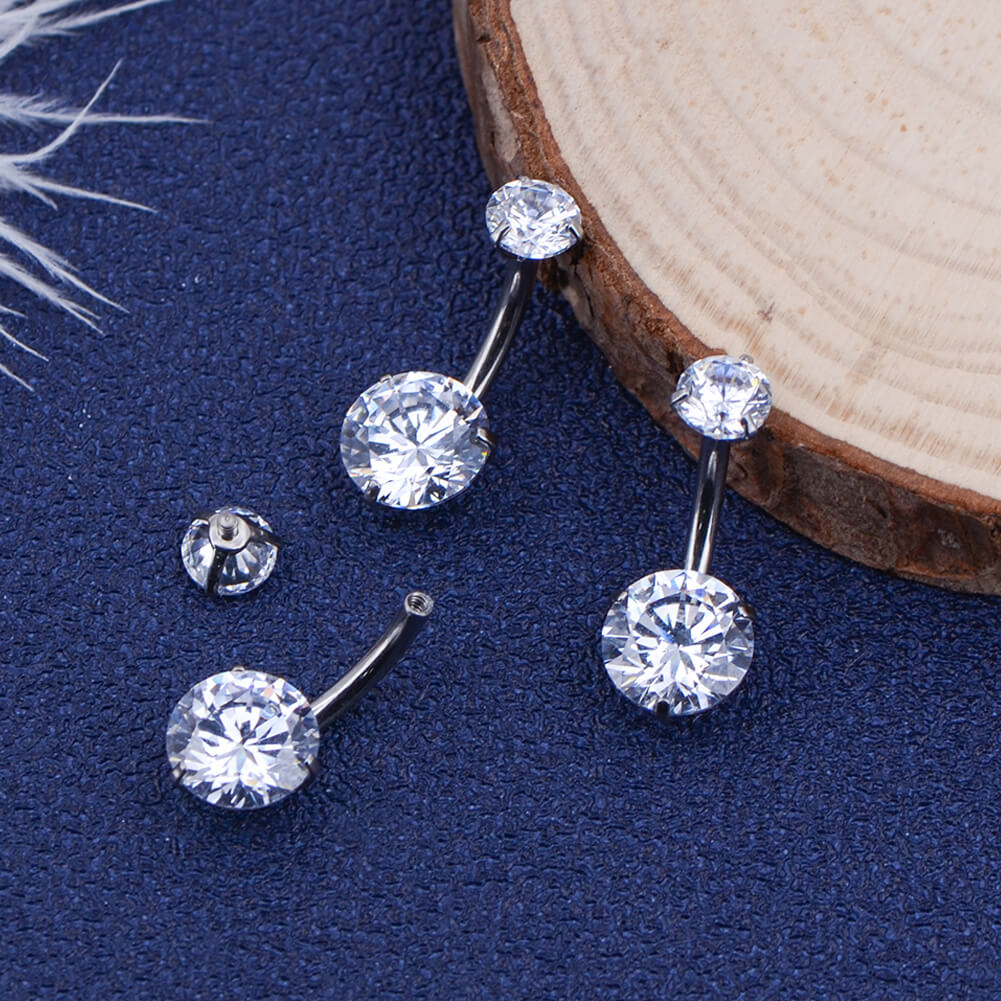 Double Round CZ Titanium Belly Ring