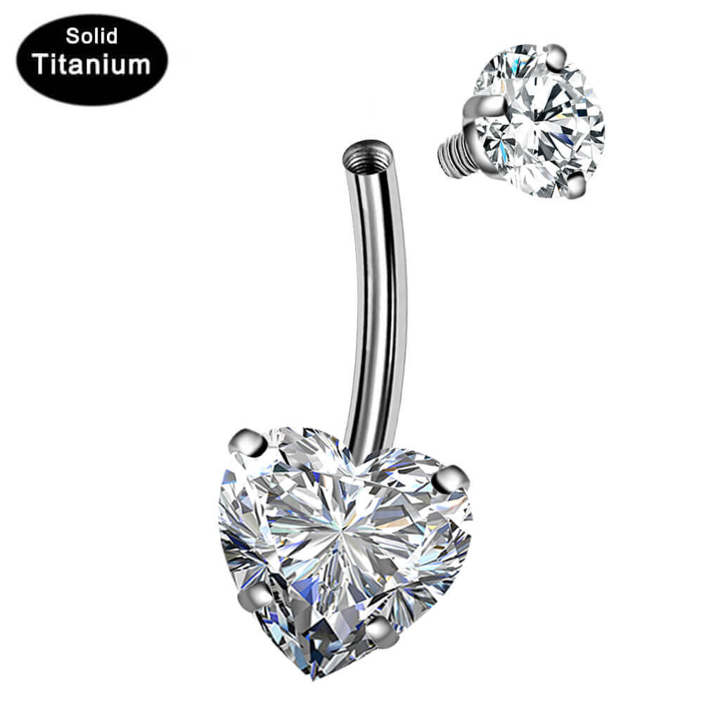 Round & Heart CZ Titanium Belly Ring