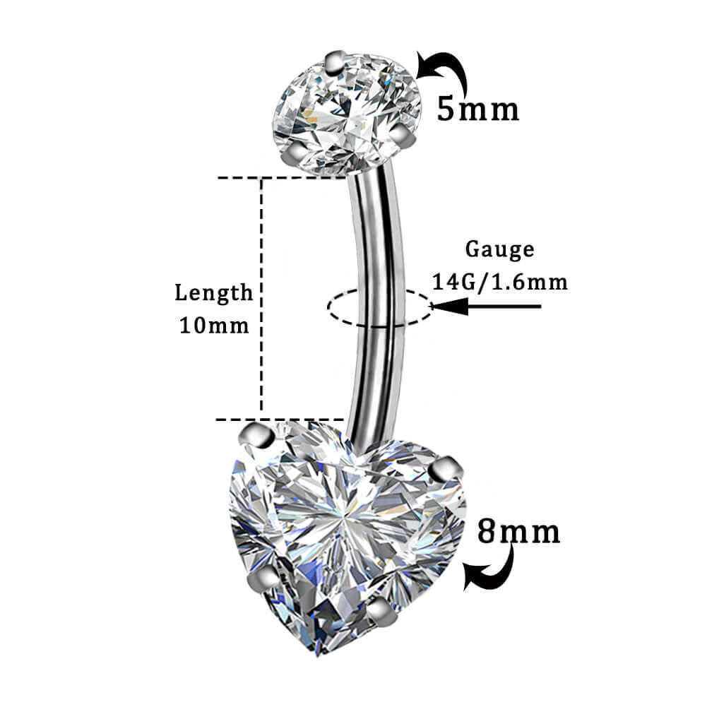 Round & Heart CZ Titanium Belly Ring