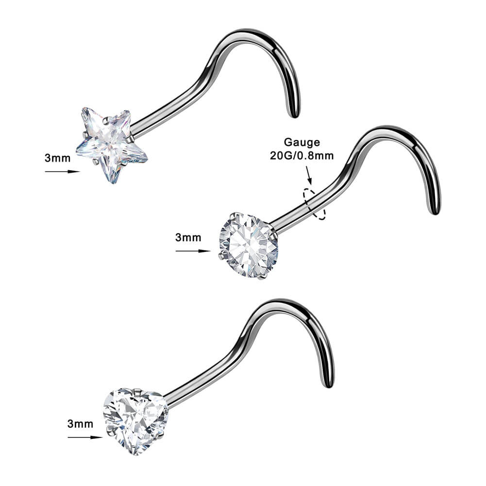 CZ Screw Nose Stud Set