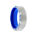 ARCTIC Flat Beveled Edges Titanium Ring with Brushed Center and Vibrant Blue Inside - 8mm