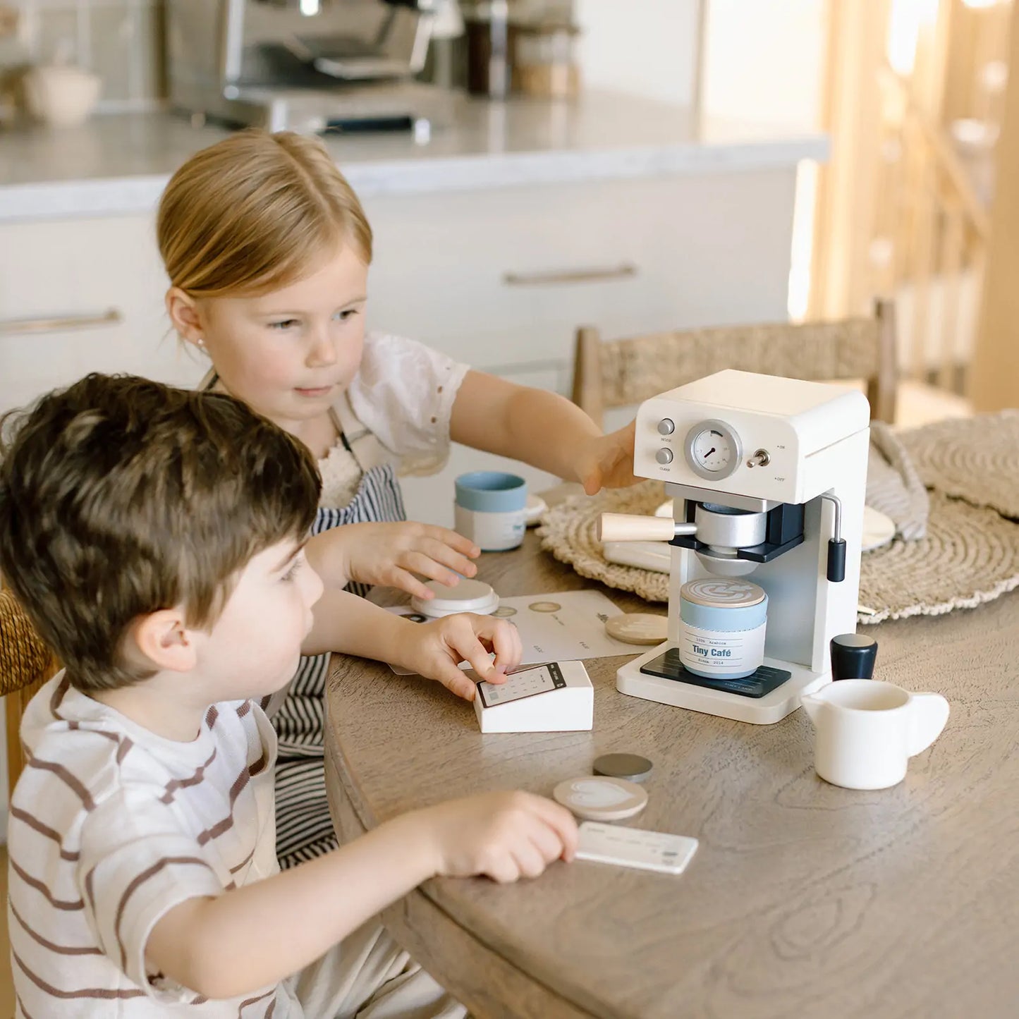 Tiny Land® Play Kitchen Accessories – Children’s Coffee Maker: Wooden Café Play Set for Kids