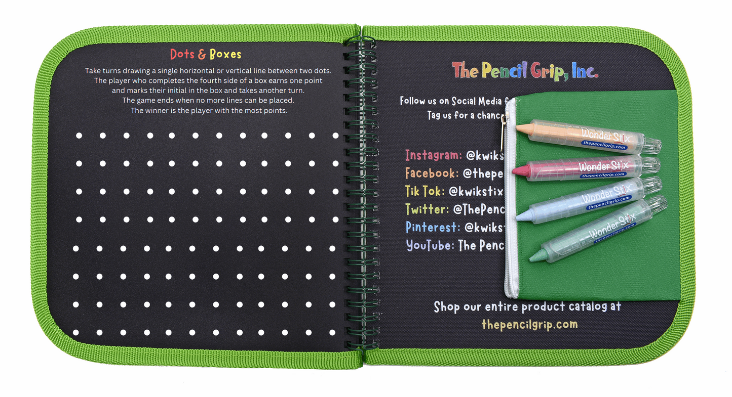 NEW! Daily Doodler Reusable Activity Book-Games on the Go, Includes 4 Wonder Stix