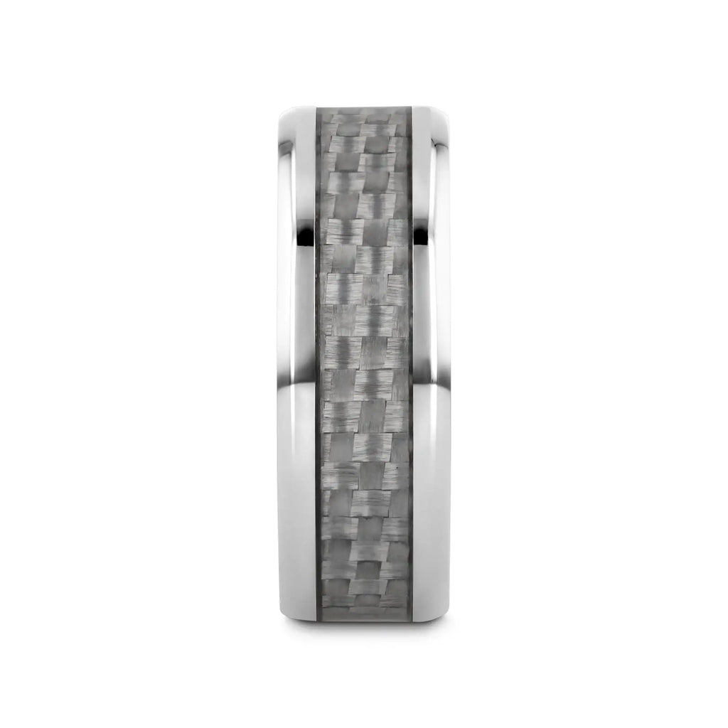 TANTALUS Beveled Edge Titanium Ring with White Carbon Fiber Inlay - 8mm
