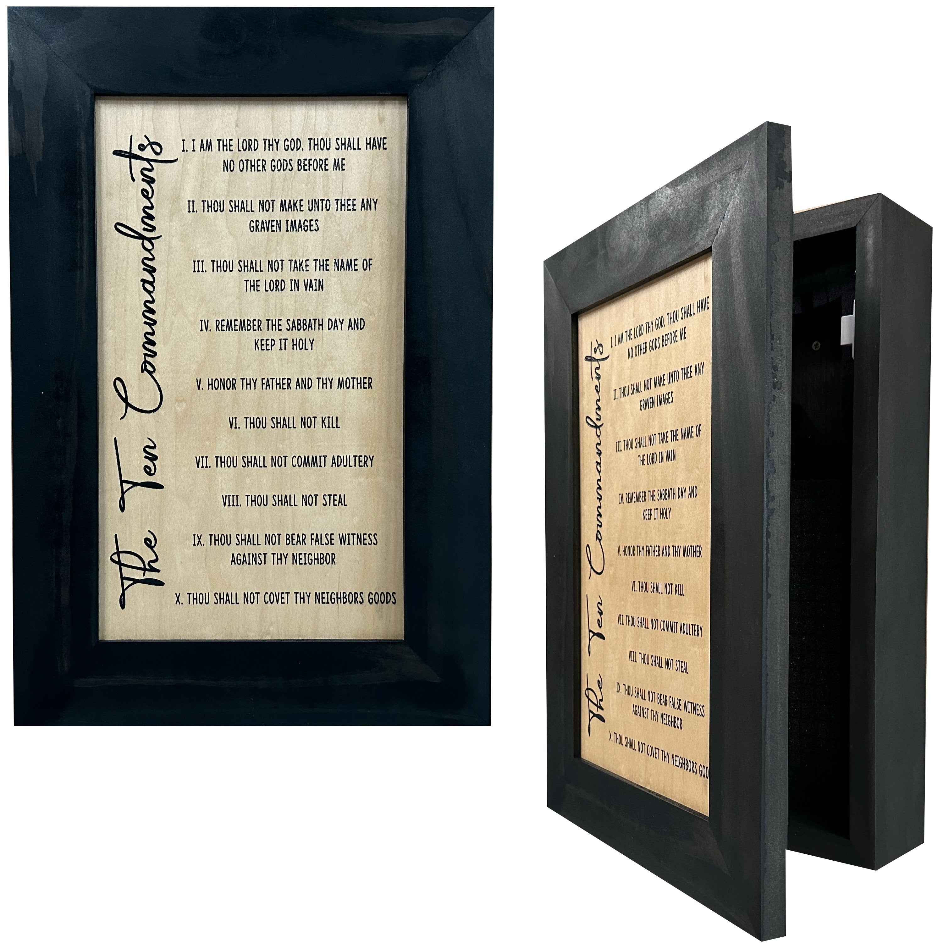 Ten Commandments Religious Gun Concealment Furniture - Handcrafted Hidden Gun Storage Wall Decor - Hidden Gun Shelf with Magnetic Lock for Quick Access - Made in the USA