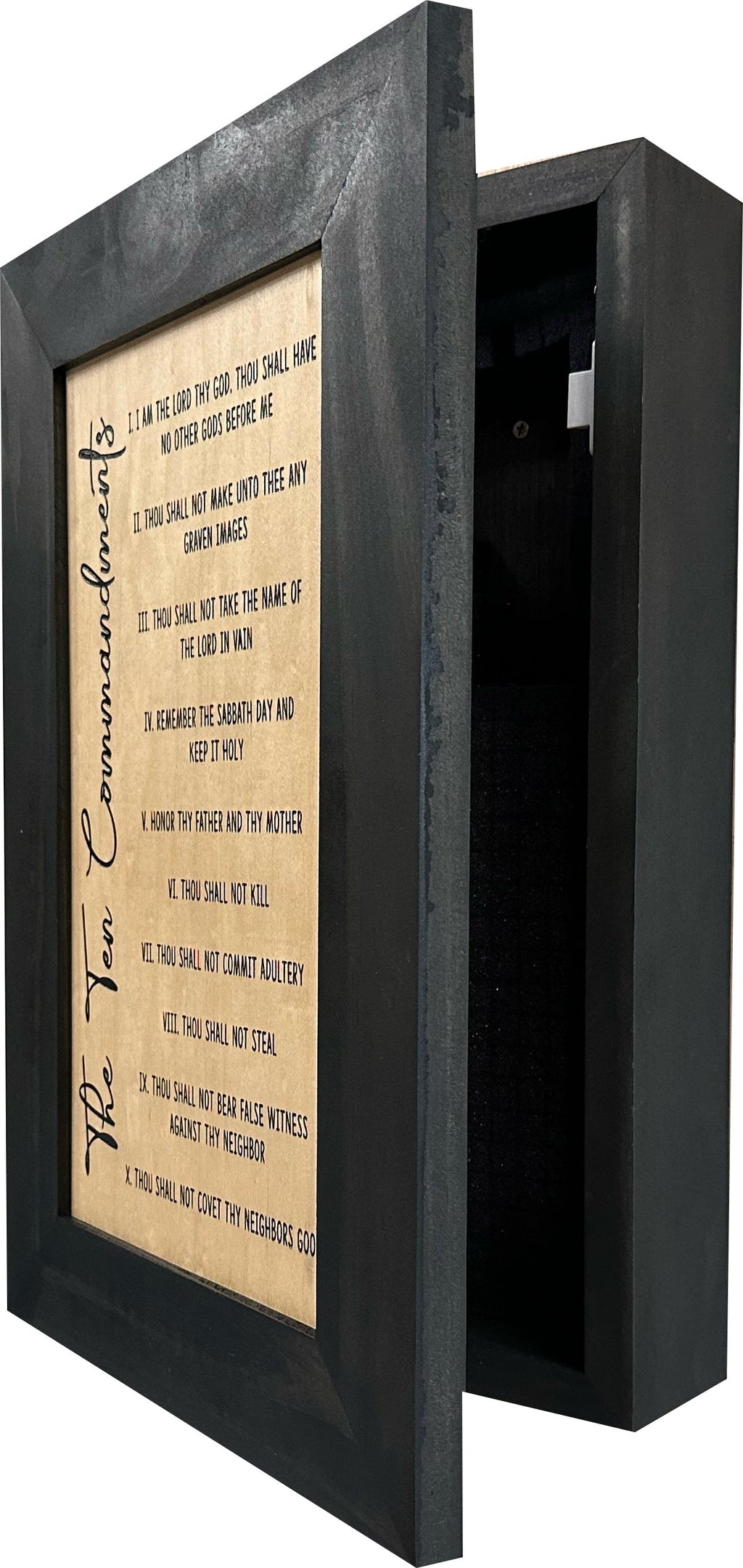 Ten Commandments Religious Gun Concealment Furniture - Handcrafted Hidden Gun Storage Wall Decor - Hidden Gun Shelf with Magnetic Lock for Quick Access - Made in the USA