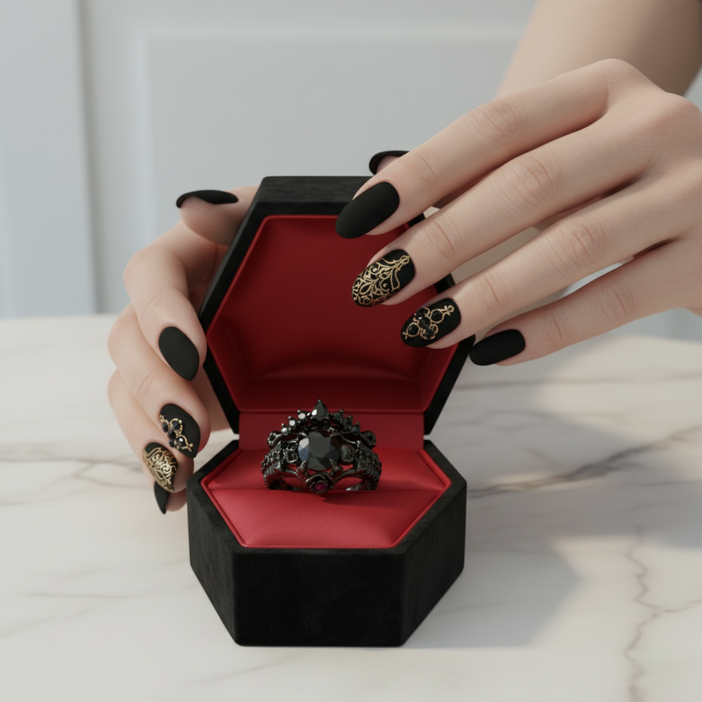 Together Forever- 1.25 Carat Black Diamond Option Gothic Ring Set