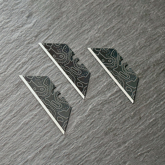 Stinger Laser Engraved Utility Razor Blades, Utility Knife Blades Replacement - Black Topographic Style (Trapezoid 3 pcs - Black)