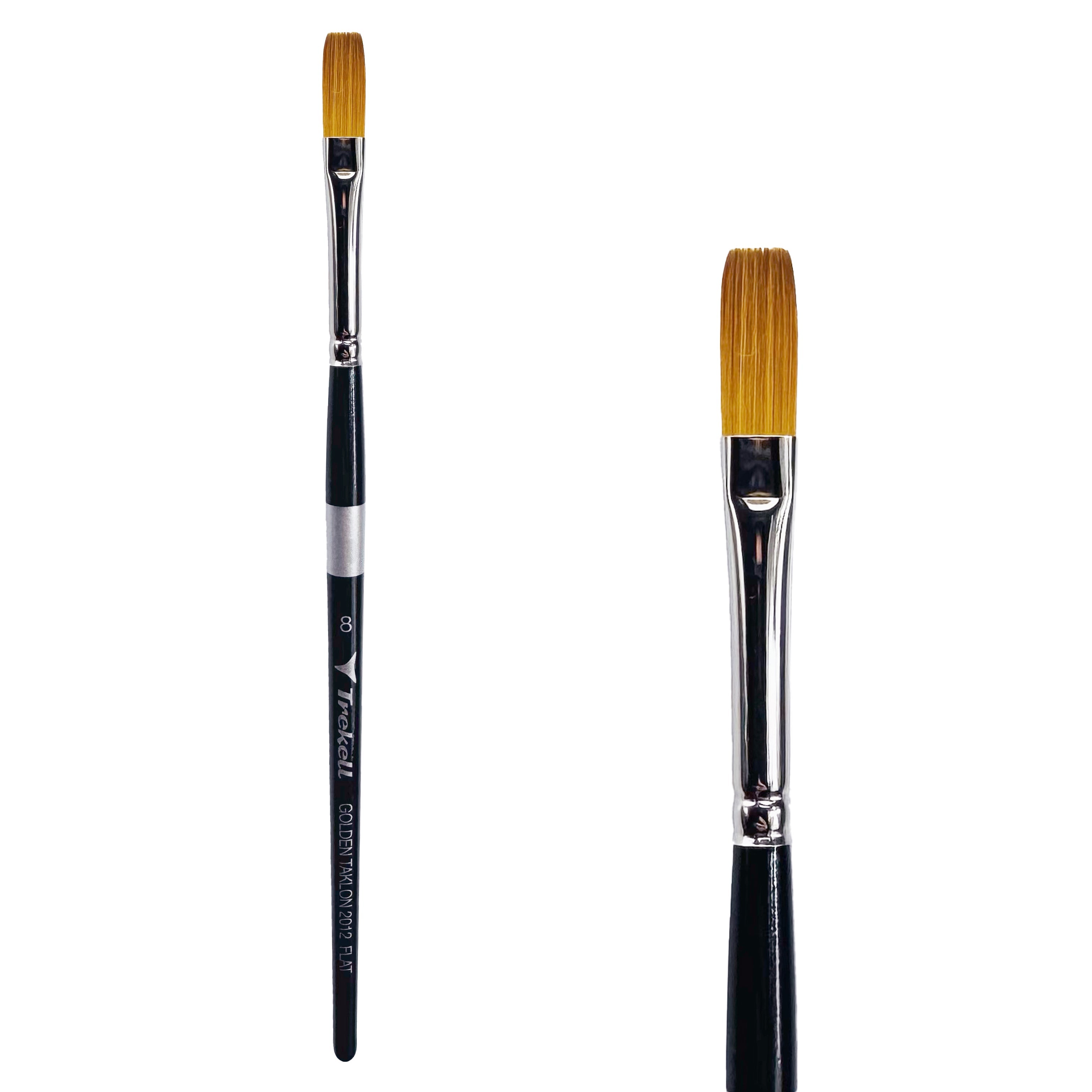 Trekell Golden Taklon #8 Flat Brush -  Short Handle